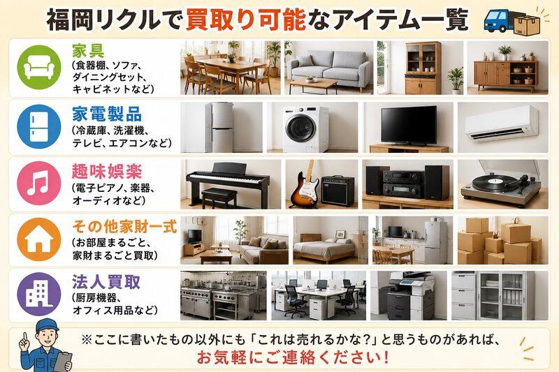 福岡リクルで買取り可能なアイテム一覧