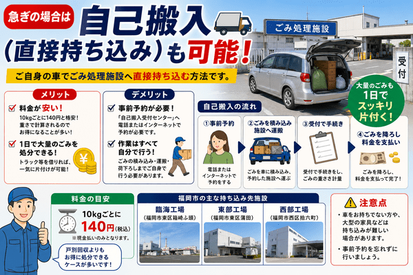 急ぎの場合は「自己搬入（直接持ち込み）」も可能