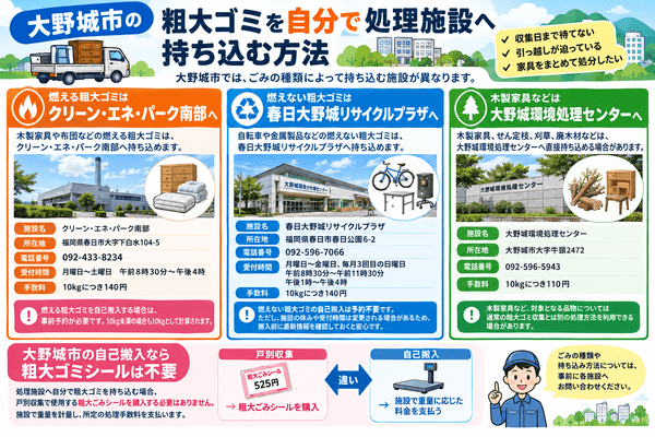 大野城市の粗大ゴミを自分で処理施設へ持ち込む方法